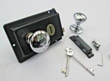 OLD VINTAGE PERIOD VICTORIAN STYLE SOLID BRASS BLACK RIM LOCK DOOR KNOB HANDLES