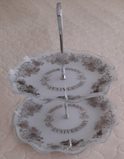 Two Tier Glass Silver Wedding Cake/Sandwich Stand With Handle