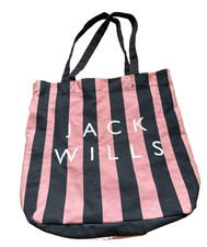 Jack Wills Cotton Bag Pink/Navy Stripe Book Bag Shopper Tote - Brand New