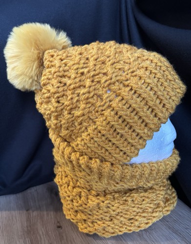 Handmade knitted hat with faux - knitted,