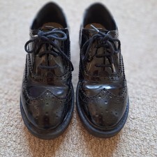 Girls Ladies M&S Black Patent Leather Brogue School Shoes Size 4. Lace Up VGC