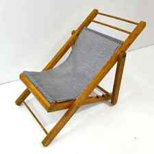 Doll Teddy Vintage Wooden Deckchair  Canvas Seaside Holiday Theme  15ins (2)