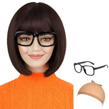 Brown bob wig - bangs, short