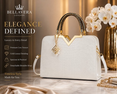 Luxury white croc - white, handbag