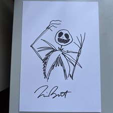 Tim Burton Original Hand Drawn and Signed Jack Skellington Drawing on A4 Card