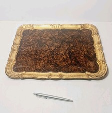 Vintage Hand Painted Florentine Italian Brown & Gold Colored PapierMache Tray