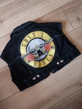 Guns n Roses Patch Black denim Waistcoat Size Small  Festival Snake Metalhead 