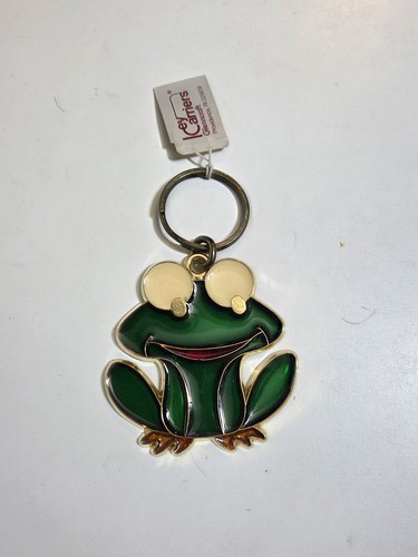 Vtg frog keychain green - keychain, enamel