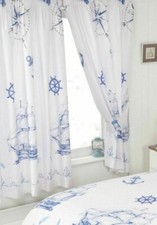 Nautical 66" x 54" Ready Made Unlined Curtains With Tie Backs Ship Sea Anchor