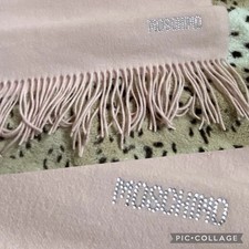 MOSCHINO Pink Fringe SCARF Diamanté Logo Wool New