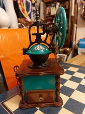 Vintage Manual Green Wood & Metal Coffee Grinder / Mill Hand Crank With Drawer *