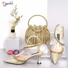 Gold Shoes And Bag Set For Women Luxury Ladies Pumps Match With Handbag Sandals