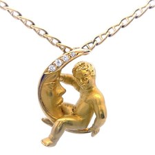 Carrera Y Carrera Diamond 18K Yellow Gold Moon Child Pendant Chain Necklace