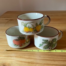 Three Vintage 70s Ceramic Soup Cups Mugs Bowls Shell Petrol Promotion Vegetables