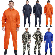 Men Jumpsuit Mechanic Coverall Front Half Zipper Hooded Multiple Workwear Work