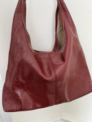 Leather shoulder bag burgundy - leather,