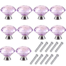Glass Crystal Door Knob Drawer Cupboard Cabinet Furniture Diamond Handle +Screws