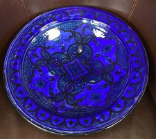Vintage Large Moroccan Safi Pottery Footed Bowl 39.5cm (pre-owned)