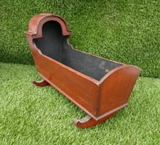 Antique Victorian Painted Pine Wooden Dolls Rocking Cradle / Crib  47cm Length 