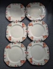 6 x Side plates by Alfred Meakin England, Orange tone, square ish