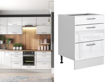 Kitchen Drawer Unit 600mm Base Cabinet Cupboard White Gloss Soft Close Slab Ella