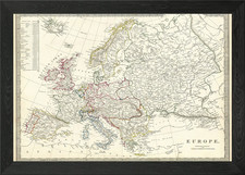 Europe Old Vintage Map Framed