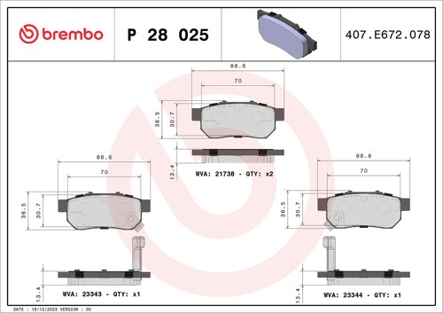 025 brembo brake pad set - p,