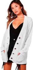 Women Ladies Cable Chunky Knit Cardigan Button Long Sleeves Grandad Cardigan