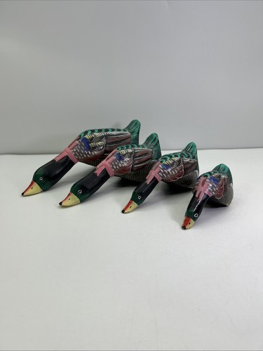 Wood duck decor set - 4, hand