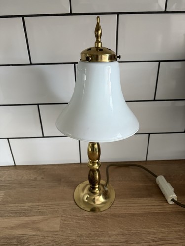 Vintage brass table lamp white - lamp,