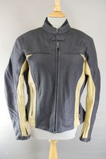 RK SPORTS LADIES BLACK & BEIGE LEATHER BIKER JACKET 38 INCH/MEDIUM