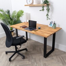 Solid Oak Industrial Wooden Desk | Wood Home Computer Office Gaming Workstation