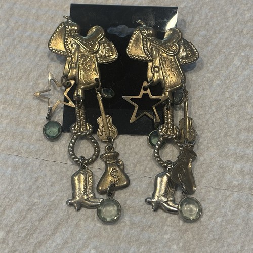 Vtg earrings artisan - earrings, 4"