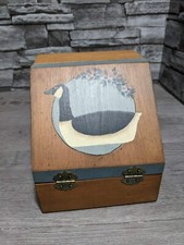 Vintage Hand-Painted Wood Recipe Box Folk Art Country Kitchen Goose Primitive