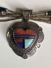 Vintage Carolyn Pollack Heart Necklace Signed QTc Sterling Western Style ,Liquid