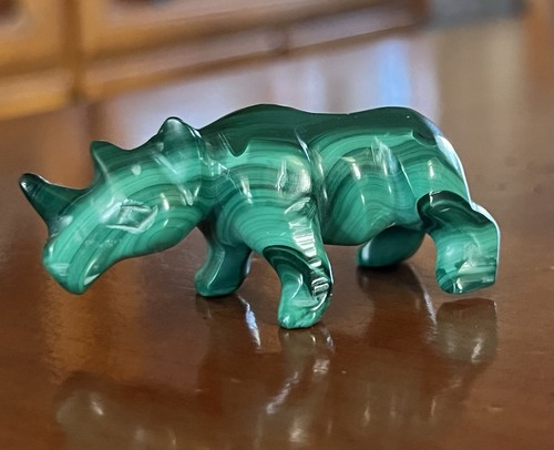 Polished malachite rhino - malachite,
