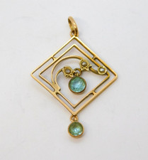 Edwardian 9ct Gold, Blue Topaz, Seed Pearl Lavalier Drop Pendant Antique c1910