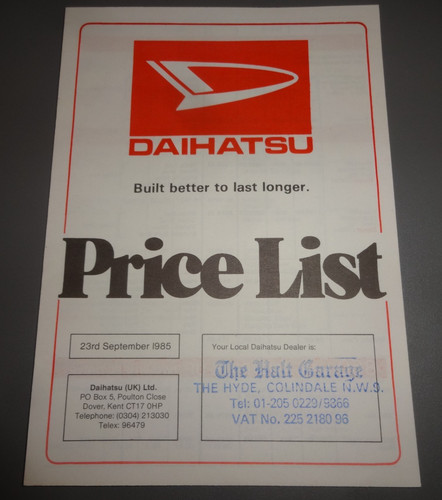 Daihatsu price list - , 1985