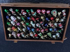 Thomas Pacconi Mini Blown Glass Ornaments, Set of 60, with Wood Storage Box