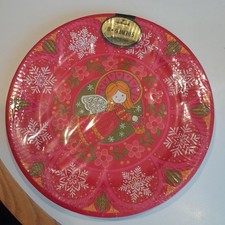 Vintage Hallmark Paper Plates 8x 9" Christmas Angel Kitsch Pink Flower Power New