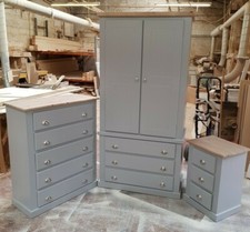 HANDMADE AYLESBURY GREY+PINE 3 PIECE BEDROOM SET (WITH CUP HANDLES) NOT FLAT-PAC