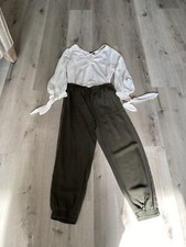 zara khaki trousers sequin detail elastic waist and ankle medium  