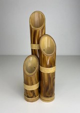 Hand carved wooden Coastal Living Bamboo Dried Flower Holder Vase Decor 20cm