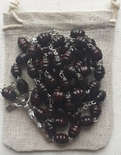 LARGE WOOD ROSARY    Italian Made    OVAL MACHINE TURNED BEADS    Brown