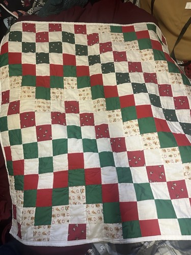 Red white and green patchwork - red,