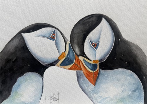 Puffins original - original(not, print)