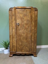 Antique Art Deco Gentleman’s Wardrobe Walnut Veneer Cupboard Vintage   