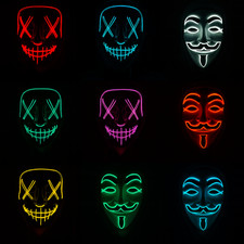 Mask Halloween LED Light Cosplay Costume Scary Party Purge Neon Face Mask Lot
