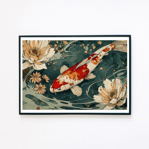 Koi carp fish - fish, peonies