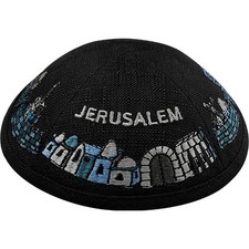 Linen Kippah with Jerusalem
